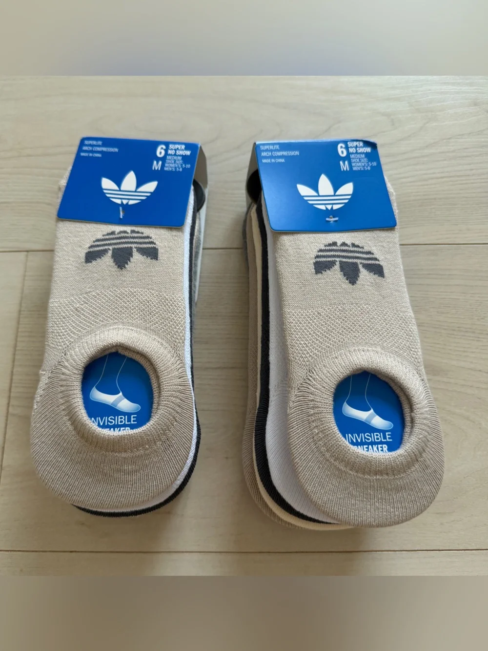 adidas Super No-Show Socks 2Pack — Beige, Gray, White, Black